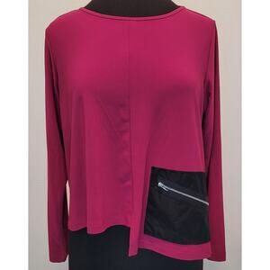 Comfy USA Magenta Long Sleeve Blouse M Zipper Pocket Elegant Workwear Top